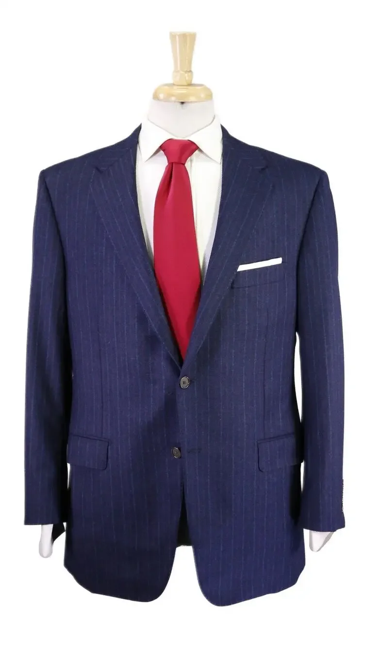Hickey Freeman Navy w/ Purple Stripes Super 170s Wool & Cashmere Fleece Suit 42R
